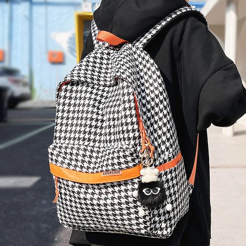 Lady High Capacity Nylon Plaid College Backpack Women Lattice SchoolBag Girl Travel Book Laptop Backpack Fashion Female Cute Bag