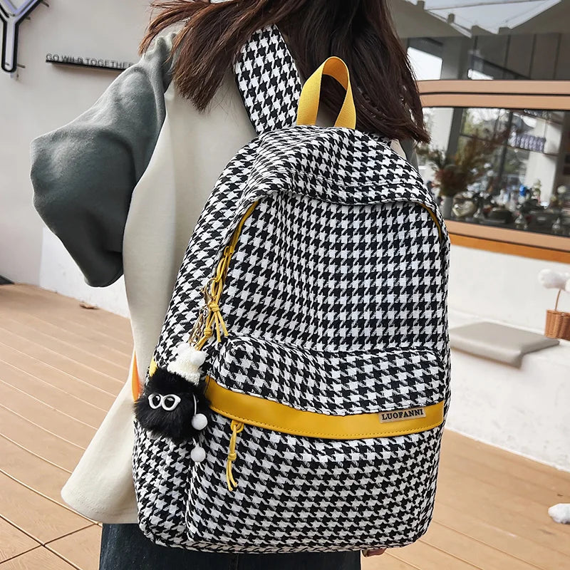 Lady High Capacity Nylon Plaid College Backpack Women Lattice SchoolBag Girl Travel Book Laptop Backpack Fashion Female Cute Bag