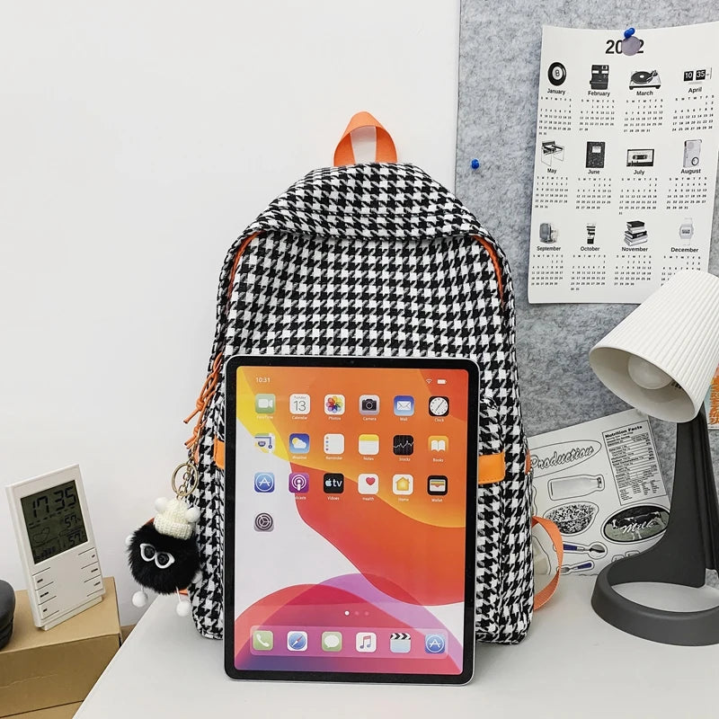 Lady High Capacity Nylon Plaid College Backpack