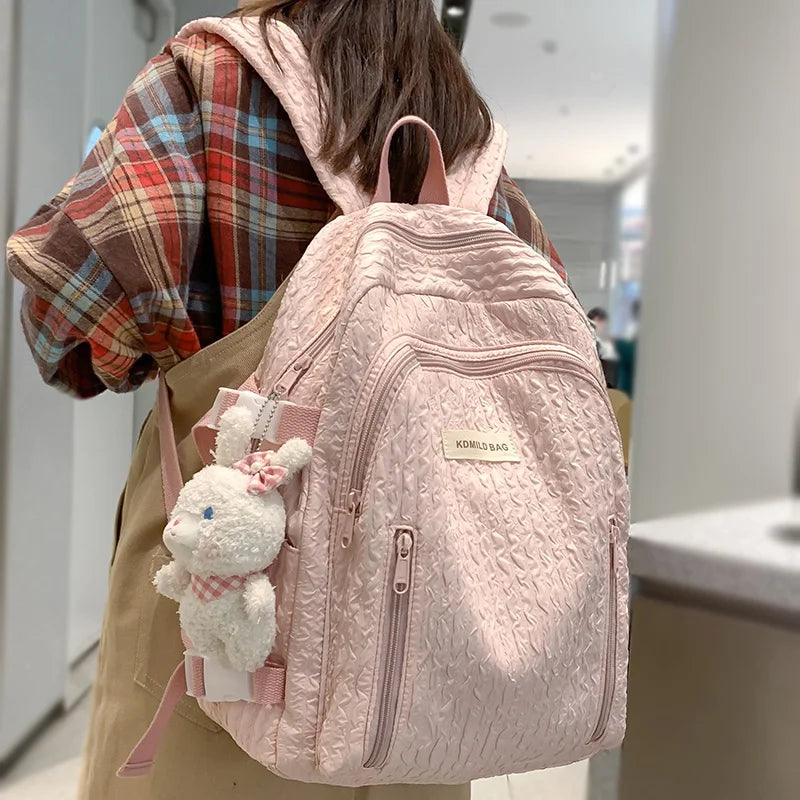 Lady Leisure Pink Women Kawaii New Nylon Laptop Book Bag Trendy Girl Travel School Bag Fashion Cute Female College Backpack Cool