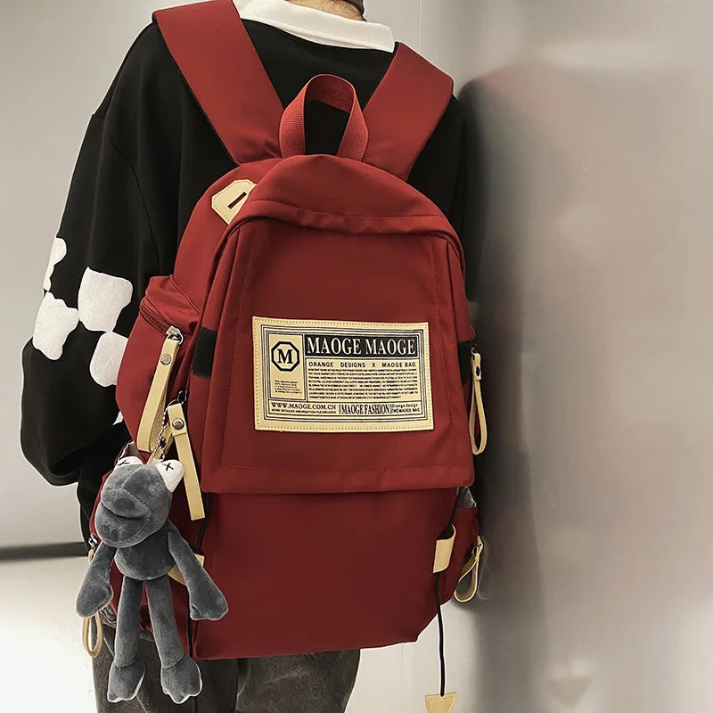 Lady Male Red Nylon School Bag Cool Boy Girl Waterproof Travel Book Bag Men Women Female Leisure Laptop College Backpack Fashion