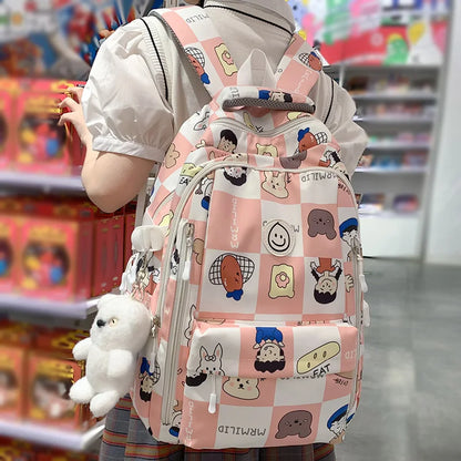 Lady Nylon Cartoon Pattern Student Bag Fashion Female Cute Printing Laptop College Backpack Girl Kawaii Travel Women School Bags