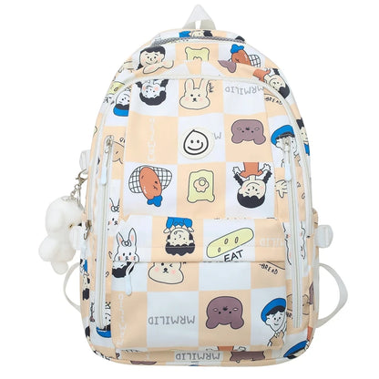 Lady Nylon Cartoon Pattern Student Bag Fashion Female Cute Printing Laptop College Backpack Girl Kawaii Travel Women School Bags