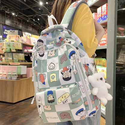 Lady Nylon Cartoon Pattern Student Bag Fashion Female Cute Printing Laptop College Backpack Girl Kawaii Travel Women School Bags