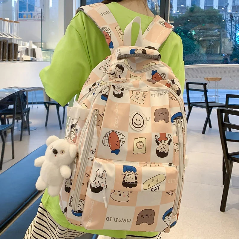 Lady Nylon Cartoon Pattern Student Bag Fashion Female Cute Printing Laptop College Backpack Girl Kawaii Travel Women School Bags