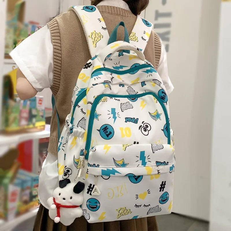 Lady Nylon New Cartoon Printing Girl Kawaii Travel Book Bag Women Cute Laptop School Bag Fashion College Backpack Female Student