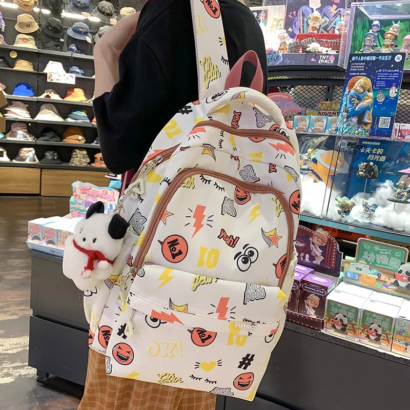 Lady Nylon Cartoon Printing Backpack - Thumbnail 3