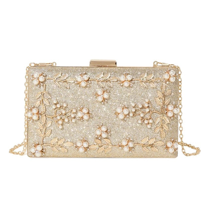 Lady Purse Party Wedding Clutches Handbag for Women Girl Shoulder Bag Crossbody Bag Fashion Beaded Leaf Gold Evening Bag