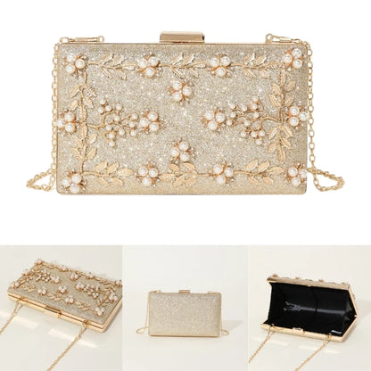 Lady Purse Party Wedding Clutches Handbag for Women Girl Shoulder Bag Crossbody Bag Fashion Beaded Leaf Gold Evening Bag