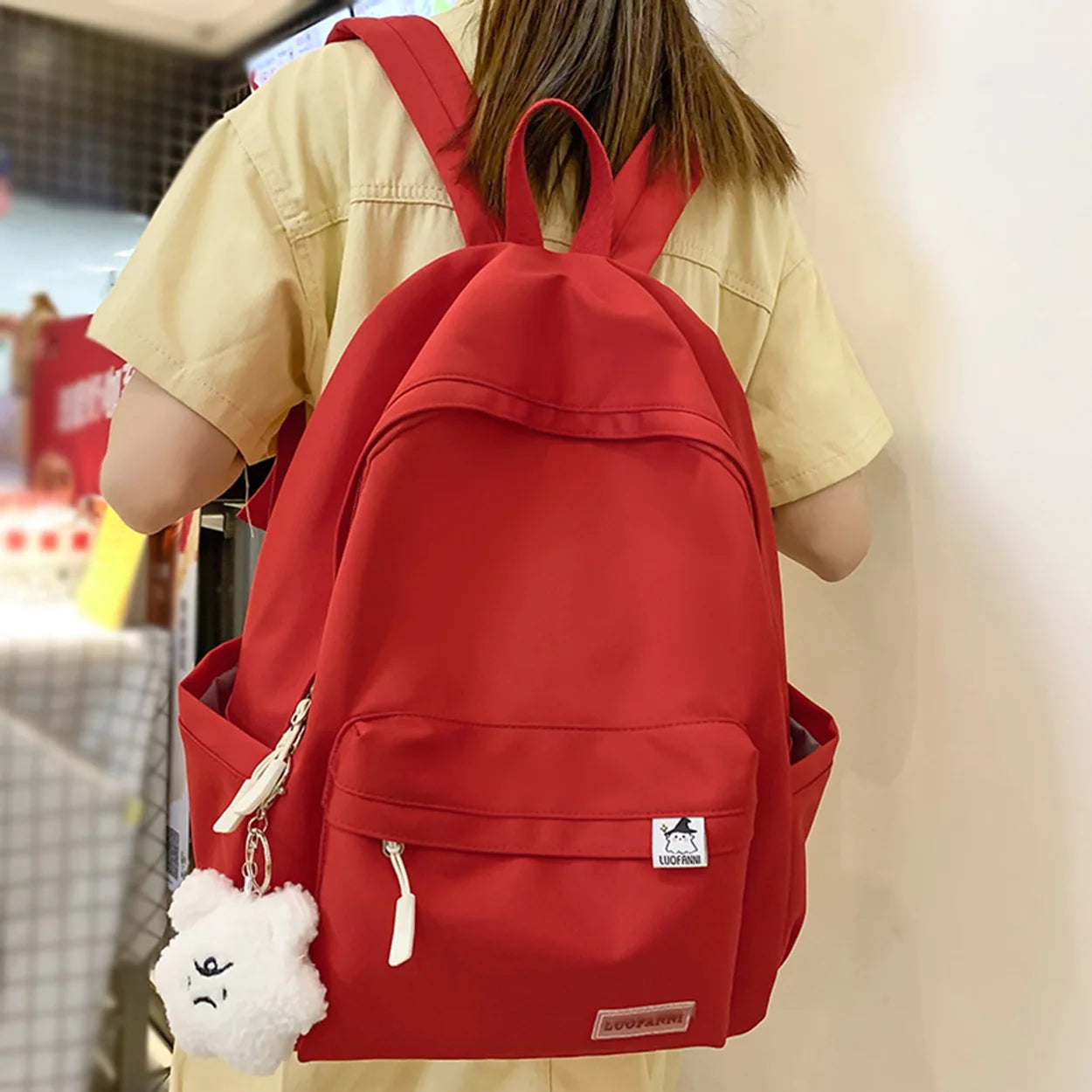 Lady Red Cute Laptop Trendy Female Travel Waterproof BookBag Fashion Women College Backpack Student Girl Kawaii Nylon School Bag