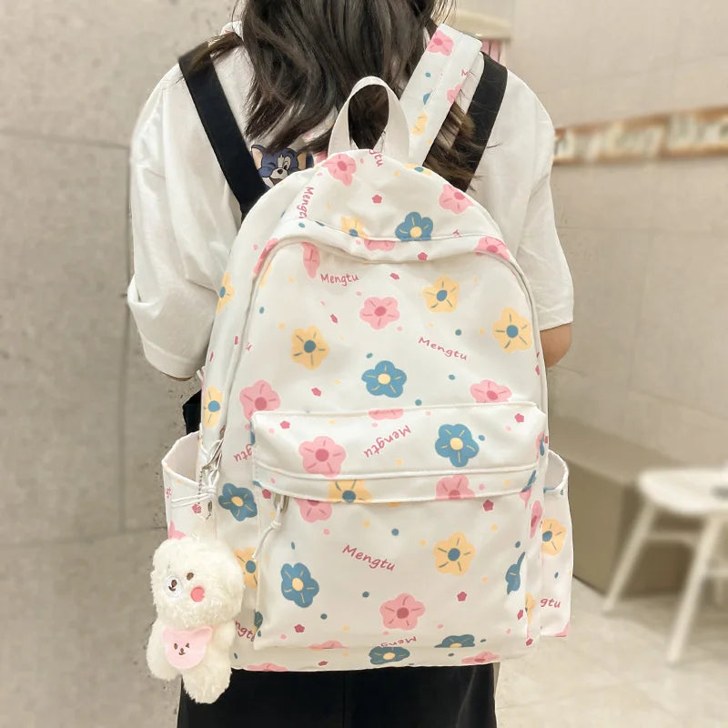 Lady Trendy Cute Cartoon Printing College Backpack New Girl Travel Nylon Book Bag Female Laptop Fashion Women Kawaii School Bags