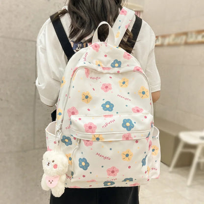Lady Trendy Cute Cartoon Printing College Backpack New Girl Travel Nylon Book Bag Female Laptop Fashion Women Kawaii School Bags