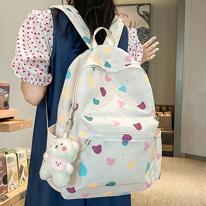 Lady Trendy Cute Cartoon Printing College Backpack New Girl Travel Nylon Book Bag Female Laptop Fashion Women Kawaii School Bags