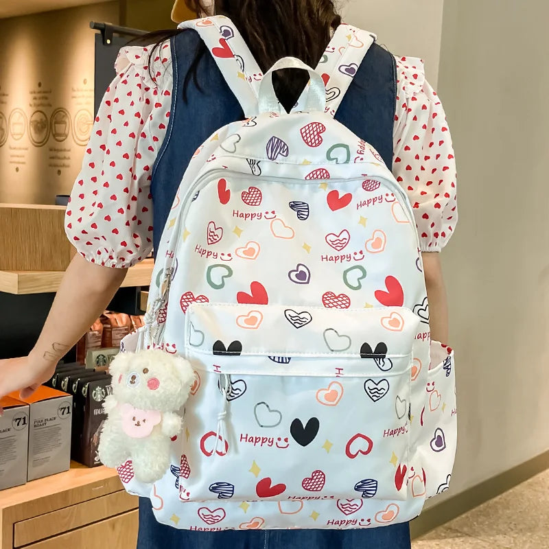 Lady Trendy Cute Cartoon Printing College Backpack New Girl Travel Nylon Book Bag Female Laptop Fashion Women Kawaii School Bags