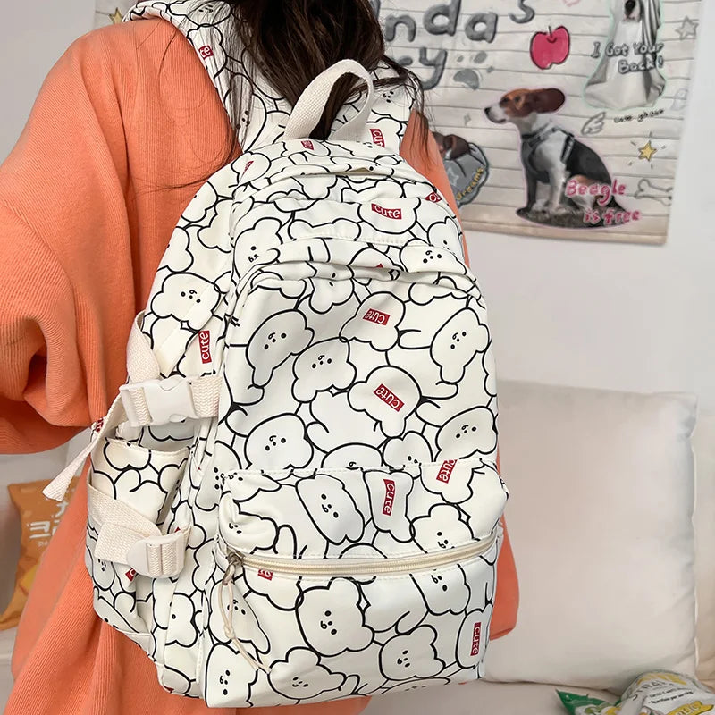 Lady Waterproof Cartoon Printing Nylon Book Bag Cute Female Laptop College Backpack Girl Travel Leisure School Bag Fashion Women