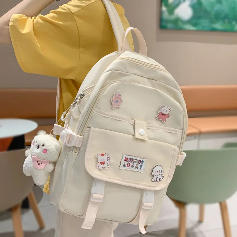 Lady Waterproof Leisure Book Bag Badge Women Trendy Backpack Female Cute Travel School Bags Girl Laptop College Backpack Fashion