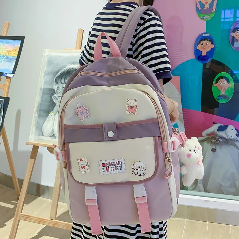 Lady Waterproof Leisure Book Bag Badge Women Trendy Backpack Female Cute Travel School Bags Girl Laptop College Backpack Fashion
