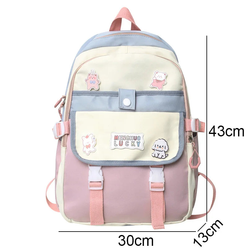 Lady Waterproof Leisure Book Bag Badge Women Trendy Backpack Female Cute Travel School Bags Girl Laptop College Backpack Fashion