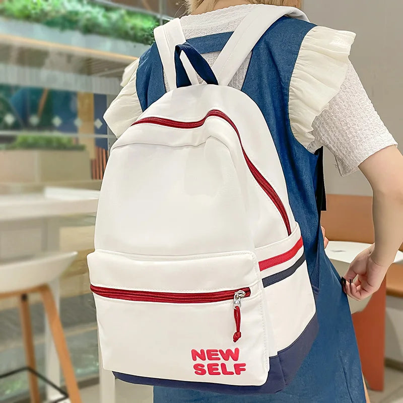 Lady White Nylon Laptop Teen College Backpack Women Cute School Bag Fashion Girl Travel Book Backpack Trendy Female Student Bags