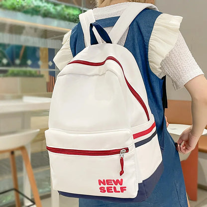 Lady White Nylon Laptop Teen College Backpack Women Cute School Bag Fashion Girl Travel Book Backpack Trendy Female Student Bags