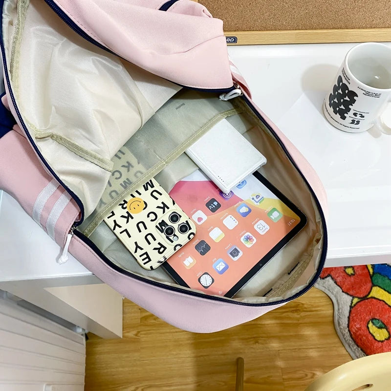Lady White Nylon Laptop Teen College Backpack Women Cute School Bag Fashion Girl Travel Book Backpack Trendy Female Student Bags