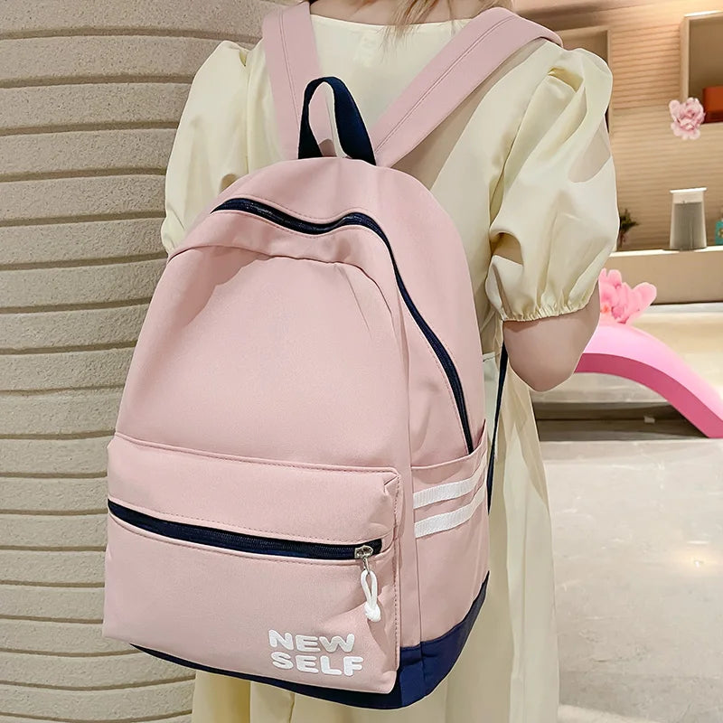 Lady White Nylon Laptop Teen College Backpack Women Cute School Bag Fashion Girl Travel Book Backpack Trendy Female Student Bags