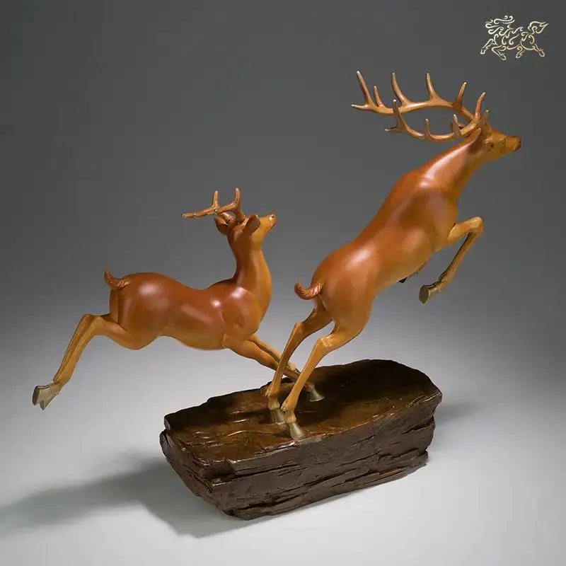 Lage TOP grade Good LUCK Auspicious brass Sculpture Home office Decor ART FU LU SHOU Deers statue BRASS Hand engraving art