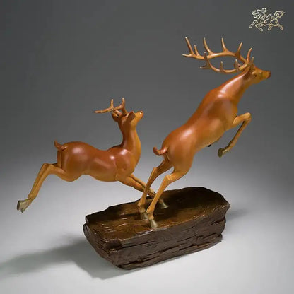 Lage TOP grade Good LUCK Auspicious brass Sculpture Home office Decor ART FU LU SHOU Deers statue BRASS Hand engraving art