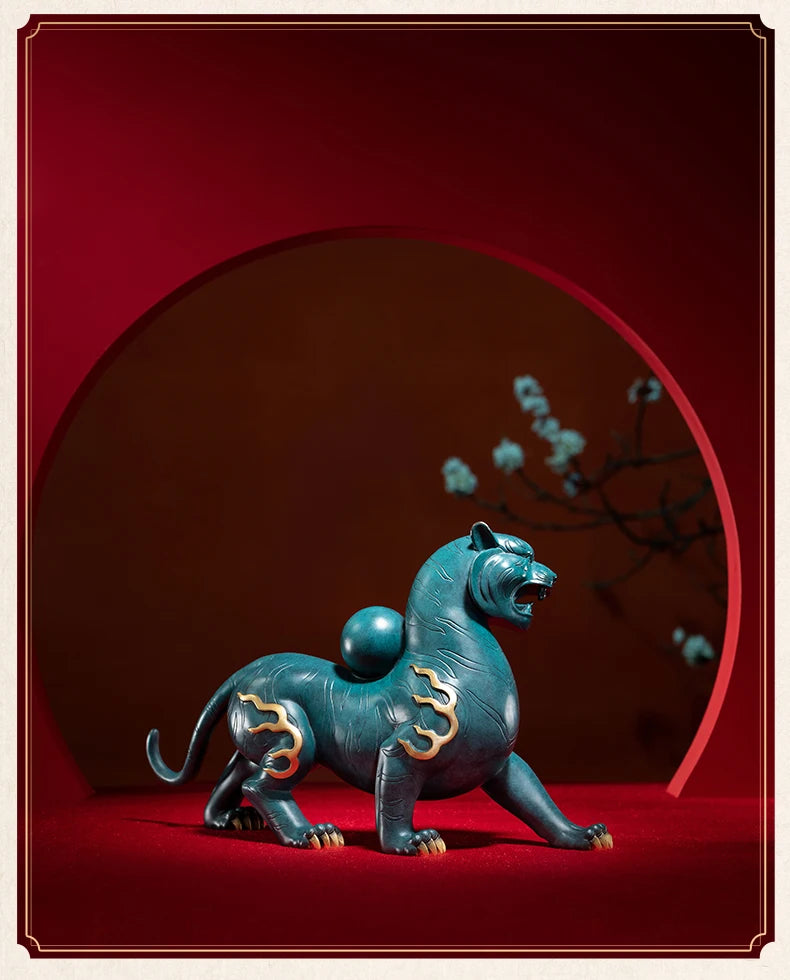 Lage TOP grade Good LUCK Auspicious talisman brass Sculpture Home office Decor ART BAI HU white tiger statue Hand engraving