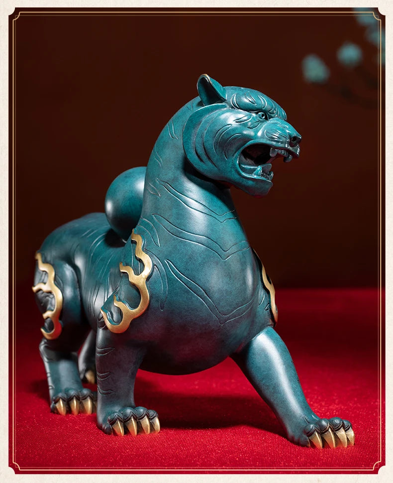Lage TOP grade Good LUCK Auspicious talisman brass Sculpture Home office Decor ART BAI HU white tiger statue Hand engraving