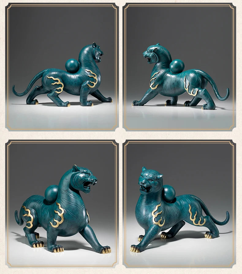 Lage TOP grade Good LUCK Auspicious talisman brass Sculpture Home office Decor ART BAI HU white tiger statue Hand engraving