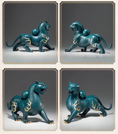 Lage TOP grade Good LUCK Auspicious talisman brass Sculpture Home office Decor ART BAI HU white tiger statue Hand engraving