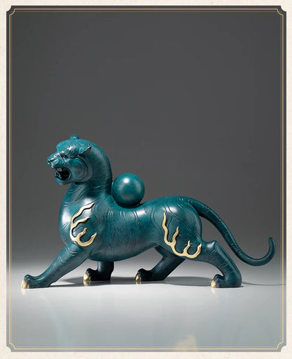 Lage TOP grade Good LUCK Auspicious talisman brass Sculpture Home office Decor ART BAI HU white tiger statue Hand engraving