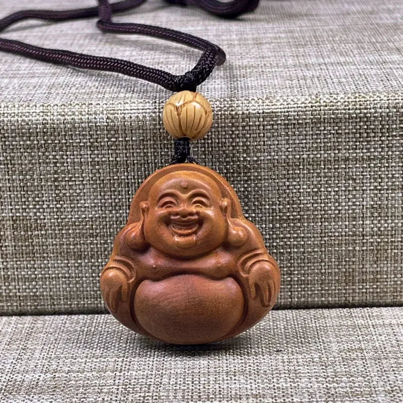 Laoshan Sandalwood Pendant Maitreya Buddha Pendant Crafts Women's  Buddha Gong Pendant Laughing Buddha Wood Carving  necklace
