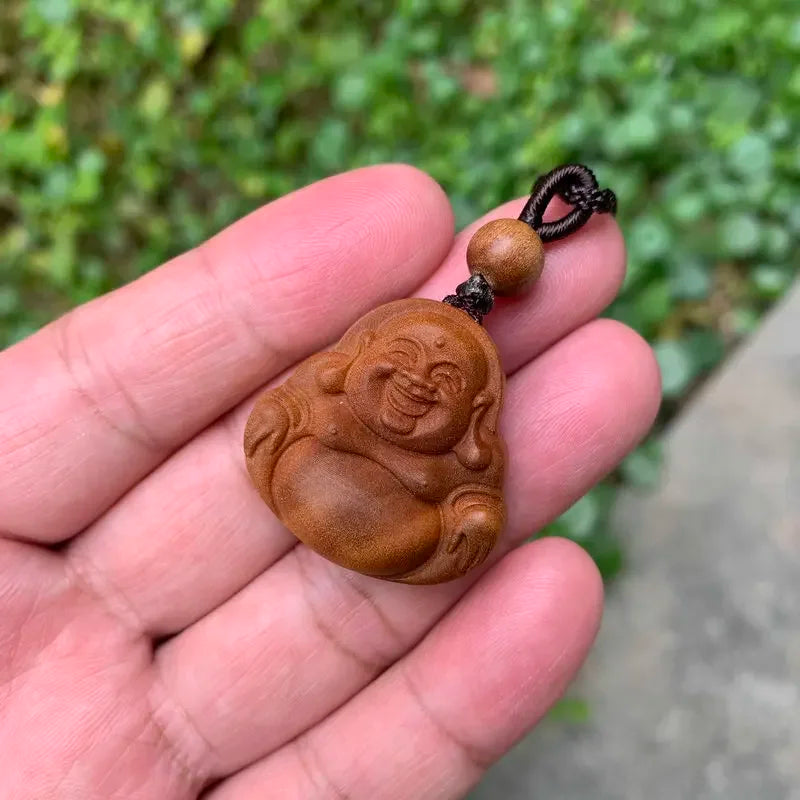 Laoshan Sandalwood Pendant Maitreya Buddha Pendant Crafts Women's  Buddha Gong Pendant Laughing Buddha Wood Carving  necklace