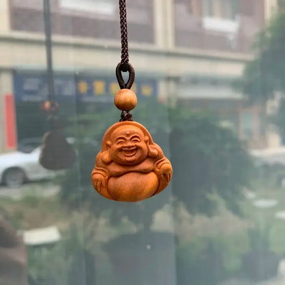 Laoshan Sandalwood Pendant Maitreya Buddha Pendant Crafts Women's  Buddha Gong Pendant Laughing Buddha Wood Carving  necklace