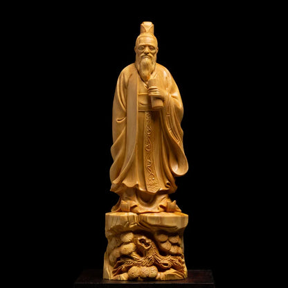 Laozi 21cm Chinese Boxwood Carved Characters Historical Poets Ornaments Christmas Gift Home Decoration