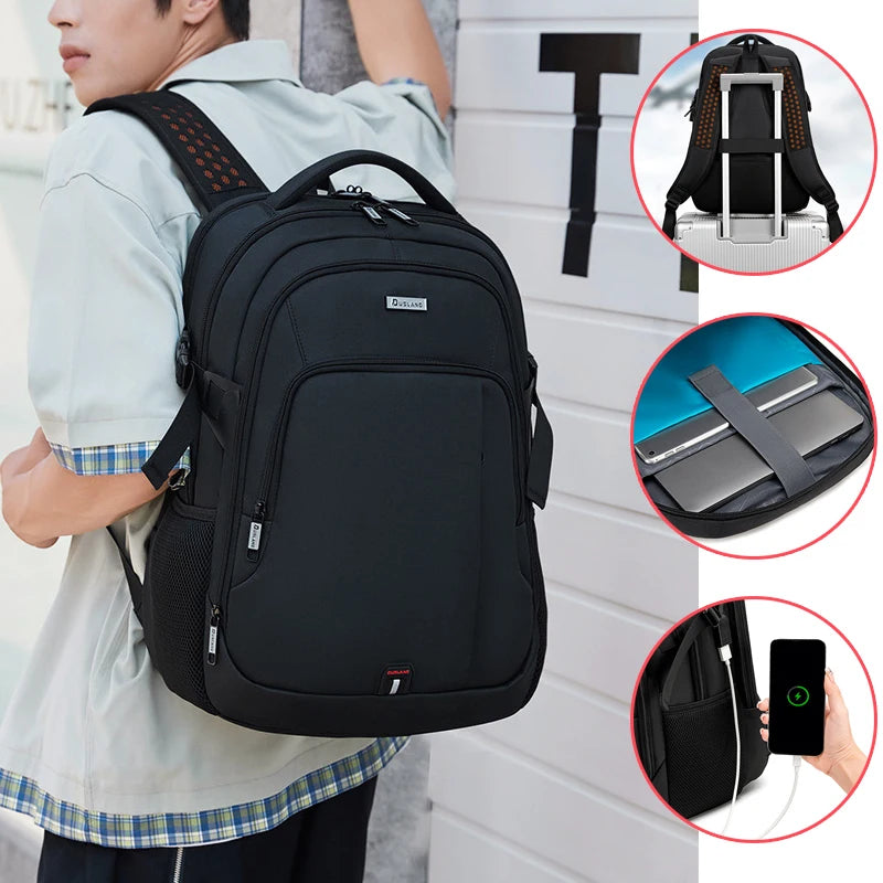 Laptop Backpack for Men Trendy Capacity Casual USB Port Schoolbag Business Backpacks Oxford Wear-resistant Waterproof Travel Bag