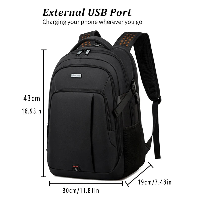 Laptop Backpack for Men Trendy Capacity Casual USB Port Schoolbag Business Backpacks Oxford Wear-resistant Waterproof Travel Bag
