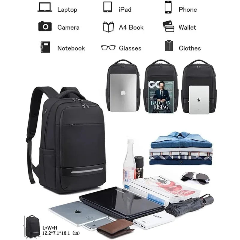 Laptop Casual Backpack for Men 17 Inch,Slim Waterproof Travel Rucksack with USB Charging Port,Anti-Theft Large Work Computer Bag