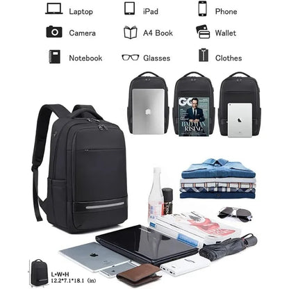 Laptop Casual Backpack for Men 17 Inch,Slim Waterproof Travel Rucksack with USB Charging Port,Anti-Theft Large Work Computer Bag