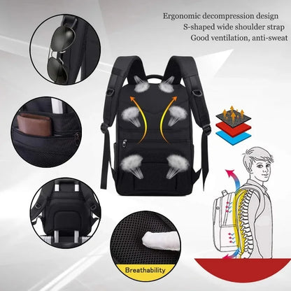 Laptop Casual Backpack for Men 17 Inch,Slim Waterproof Travel Rucksack with USB Charging Port,Anti-Theft Large Work Computer Bag