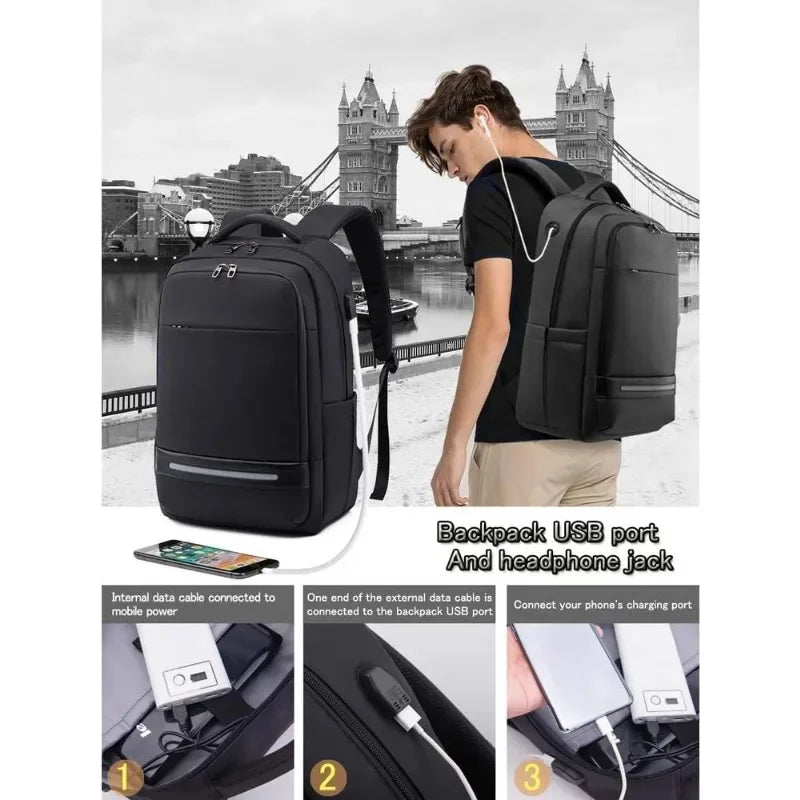 Laptop Casual Backpack for Men 17 Inch,Slim Waterproof Travel Rucksack with USB Charging Port,Anti-Theft Large Work Computer Bag