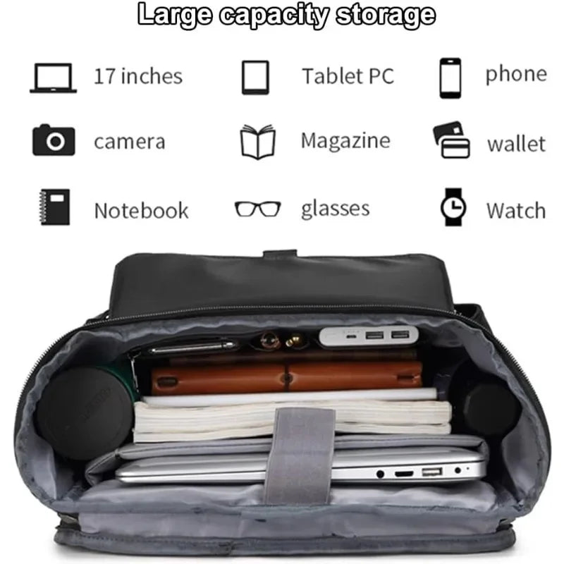 Laptop Casual Backpack for Men 17 Inch,Slim Waterproof Travel Rucksack with USB Charging Port,Anti-Theft Large Work Computer Bag