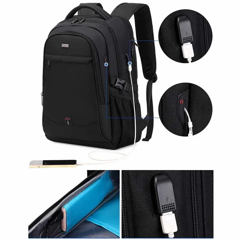 Laptop For Men 17.3''Large Capacity USB Port Business Backpack Oxford Wear-resistant Waterproof Travel Bag