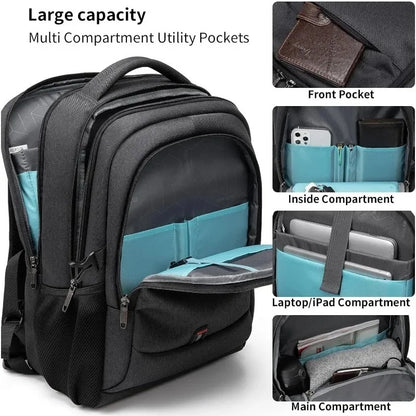 Laptop For Men 17.3''Large Capacity USB Port Business Backpack Oxford Wear-resistant Waterproof Travel Bag