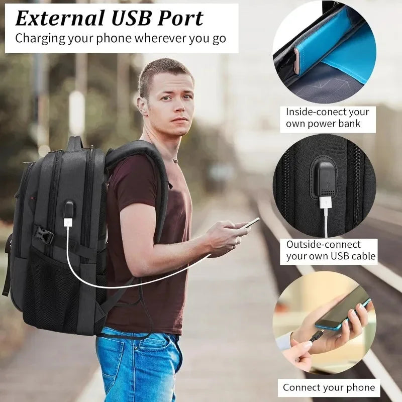 Laptop For Men 17.3''Large Capacity USB Port Business Backpack Oxford Wear-resistant Waterproof Travel Bag
