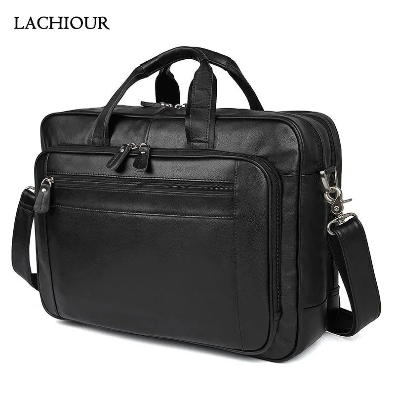 Large 15.6 inch Laptop Briefcase Men Genuine Leather Handbag Designer Fashion Male Travel Men's Cow Messenger Shoulder Bag