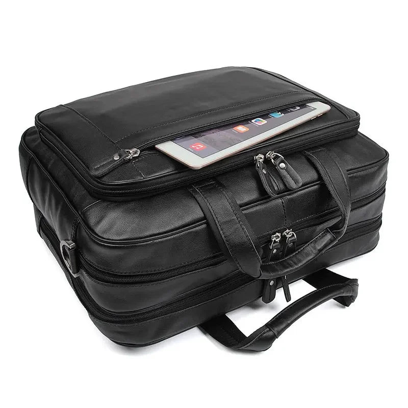 Large 15.6 inch Laptop Briefcase Men Genuine Leather Handbag Designer Fashion Male Travel Men's Cow Messenger Shoulder Bag
