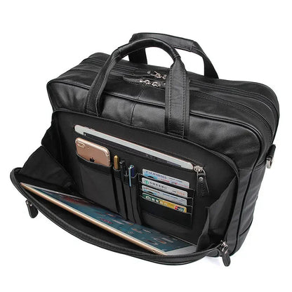 Large 15.6 inch Laptop Briefcase Men Genuine Leather Handbag Designer Fashion Male Travel Men's Cow Messenger Shoulder Bag